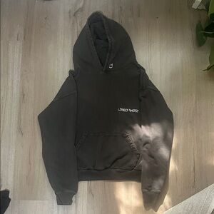 LONELY GHOST Black Crewneck Hoodie with White Logo
